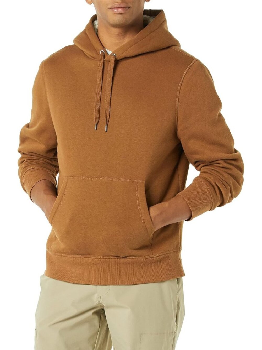 Amazon Essentials Men's Toffee Brown Regular Fit Sherpa Lined Pullover Hoodies